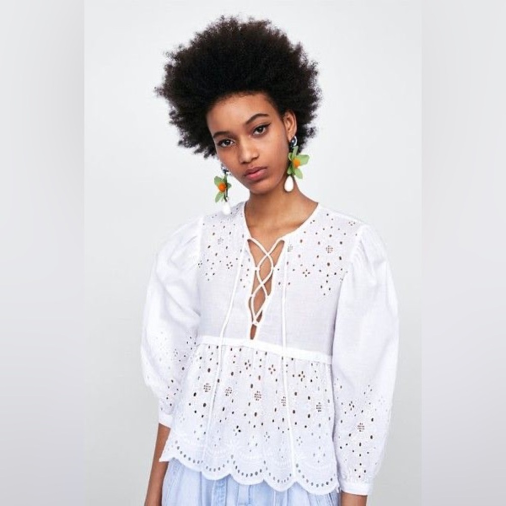 Zara White Babydoll Blouse